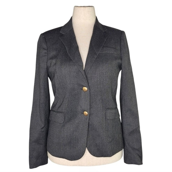 J. Crew Jackets & Blazers - J.Crew Womens Gray Wool Blend Blazer 8 Gold Crest Button Schoolboy Type Jacket